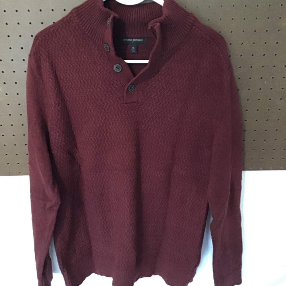 Banana Republic Men’s Burgundy Textured Henley Sweater Size Medium (M)